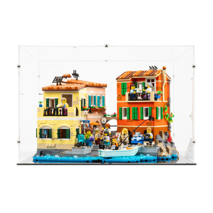 Front view of LEGO 21359 Italian Riviera Display Case.