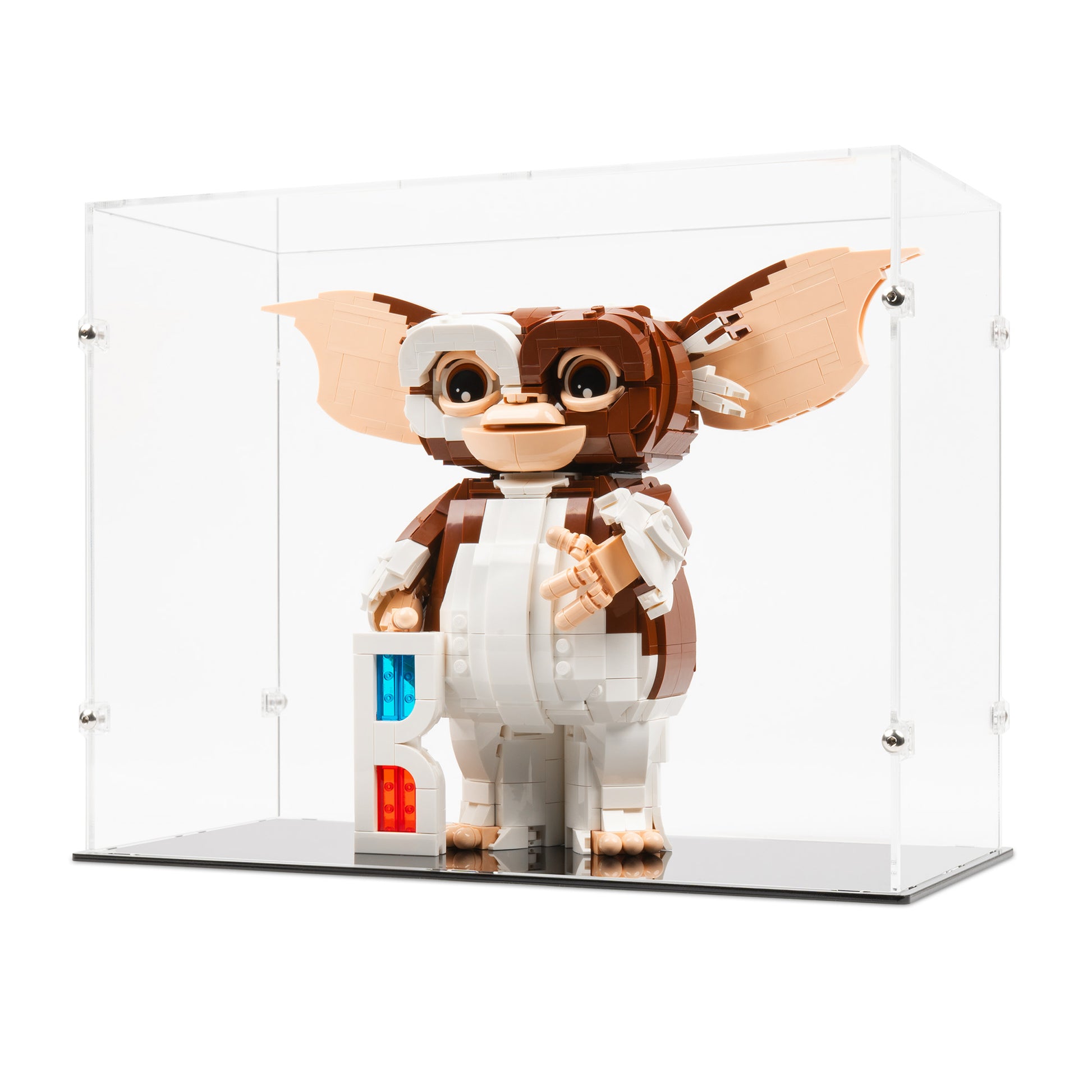 Angled view of LEGO 21361 Gremlins Gizmo Display Case.