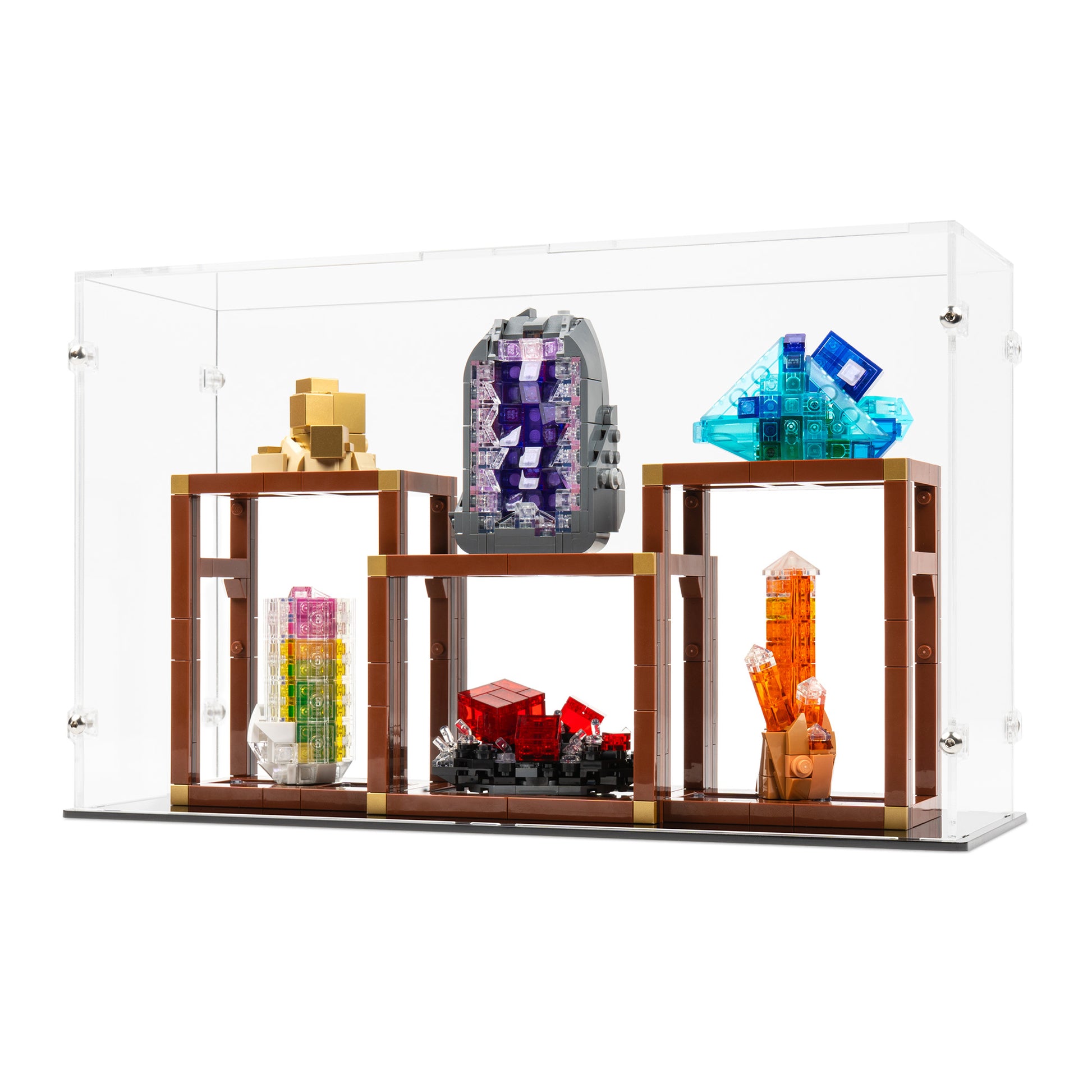 Angled view of LEGO 21362 Mineral Collection Display Case.