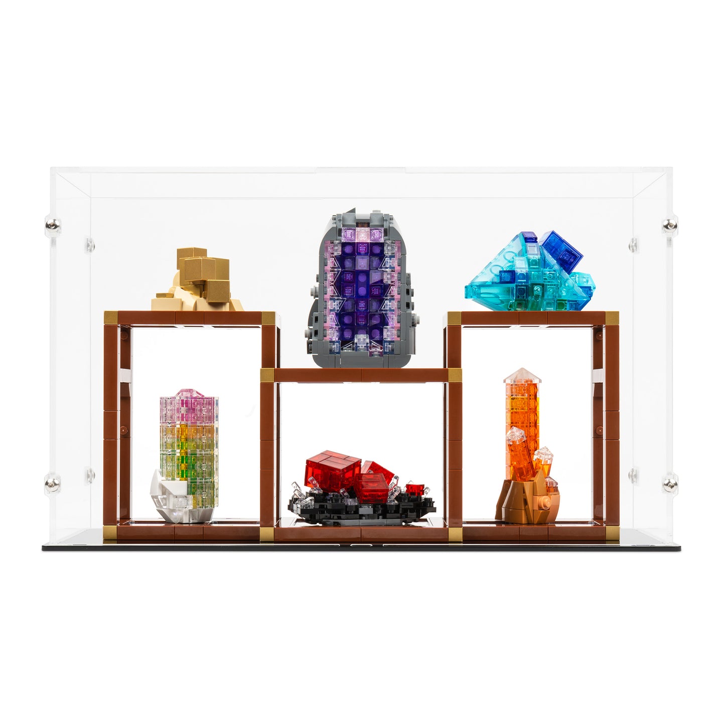 Front view of LEGO 21362 Mineral Collection Display Case.