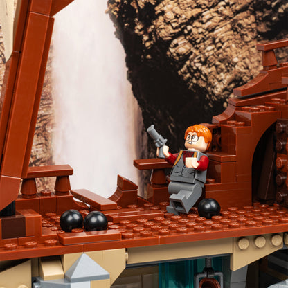 Deck detail view of LEGO 21363 The Goonies Display Case with a UV printed background.