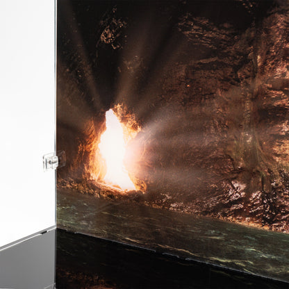 Cave exit detail view of LEGO 21363 The Goonies Display Case with a UV printed background.