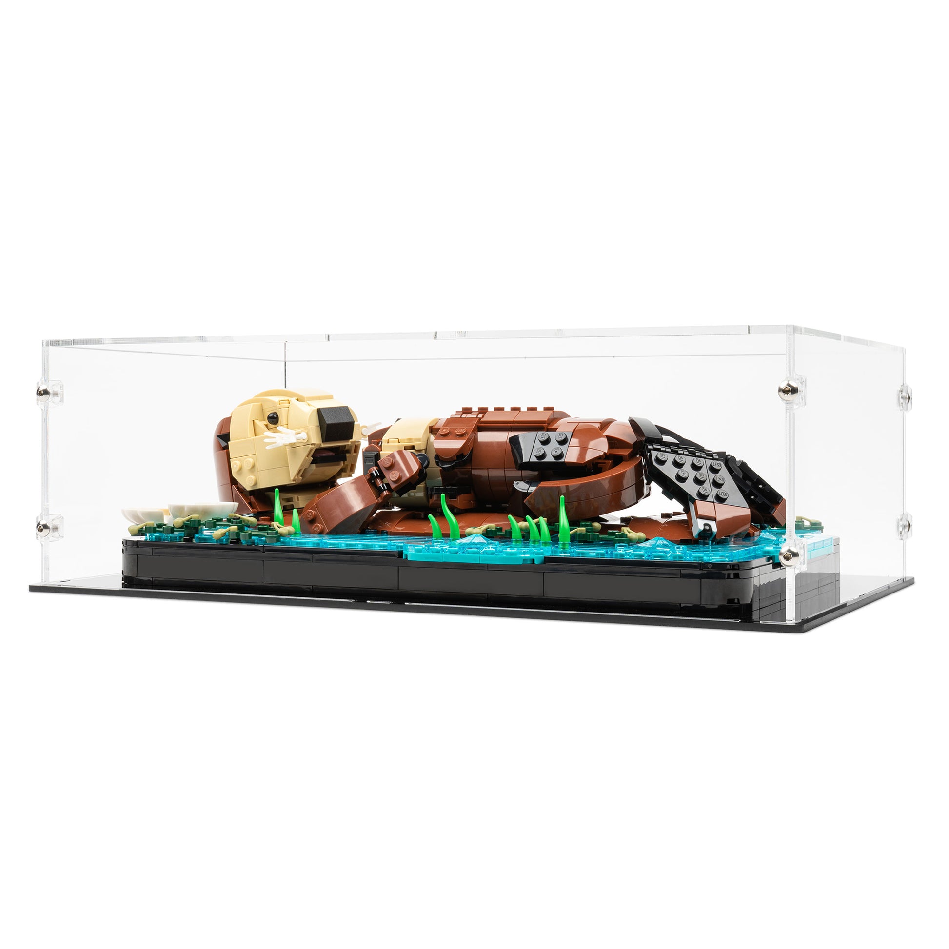 Angled view of LEGO 21366 Floating Sea Otters Display Case.