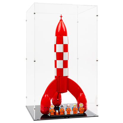 Angled view of LEGO 21367 Tintin Moon Rocket Display Case.