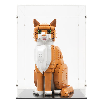 Front view of LEGO 21376 Orange Cat Display Case.