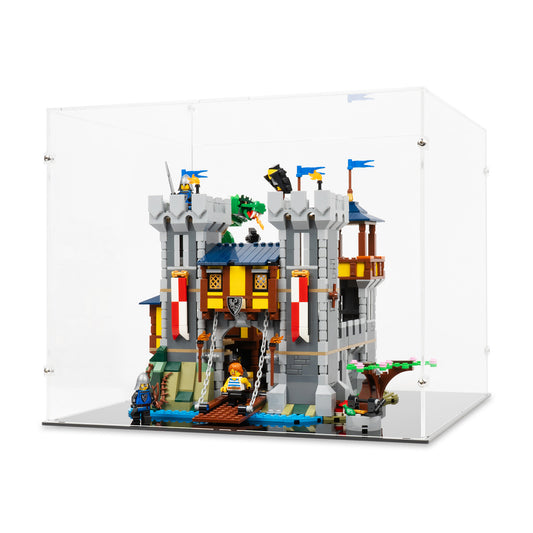 Angled view of LEGO 31120 Medieval Castle Display Case.