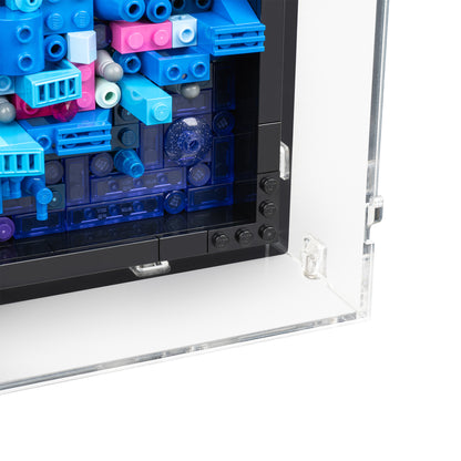 Fitting detail view of LEGO 31212 The Milky Way Galaxy Wall-Mounted Display Case.