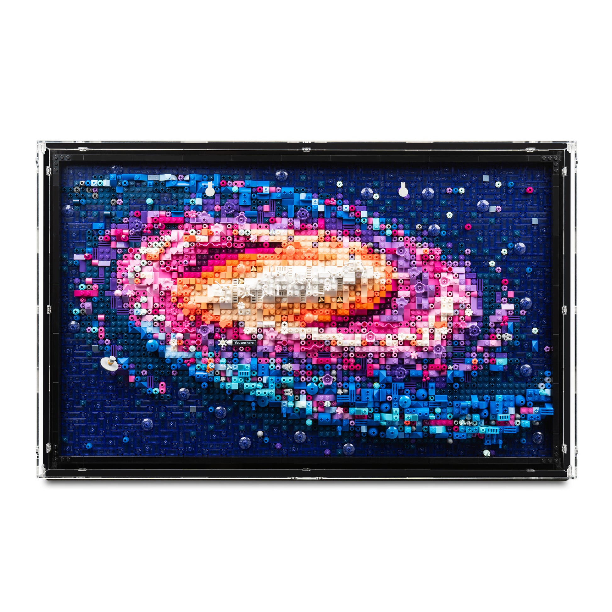 Front view of LEGO 31212 The Milky Way Galaxy Wall-Mounted Display Case.
