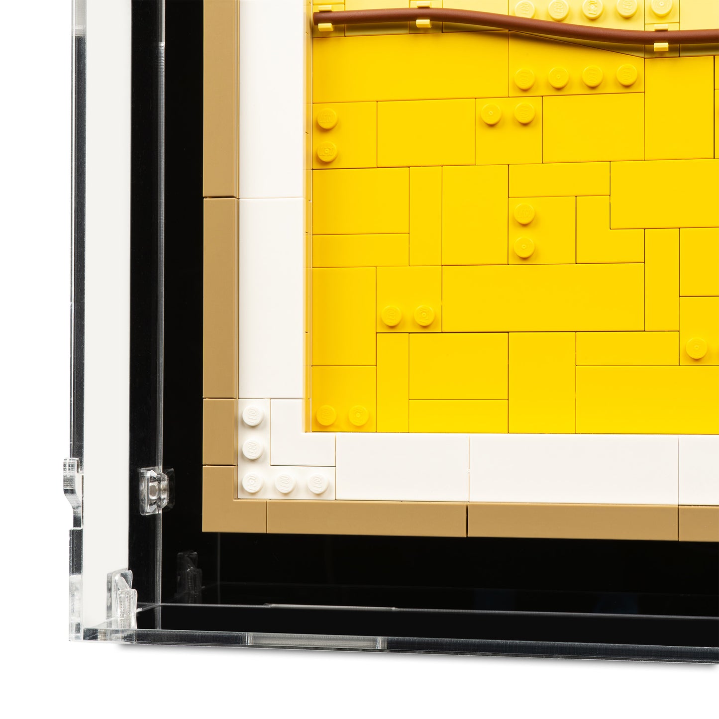 Fitting detail view of LEGO 31215 Vincent van Gogh – Sunflowers Wall-Mounted Display Case.