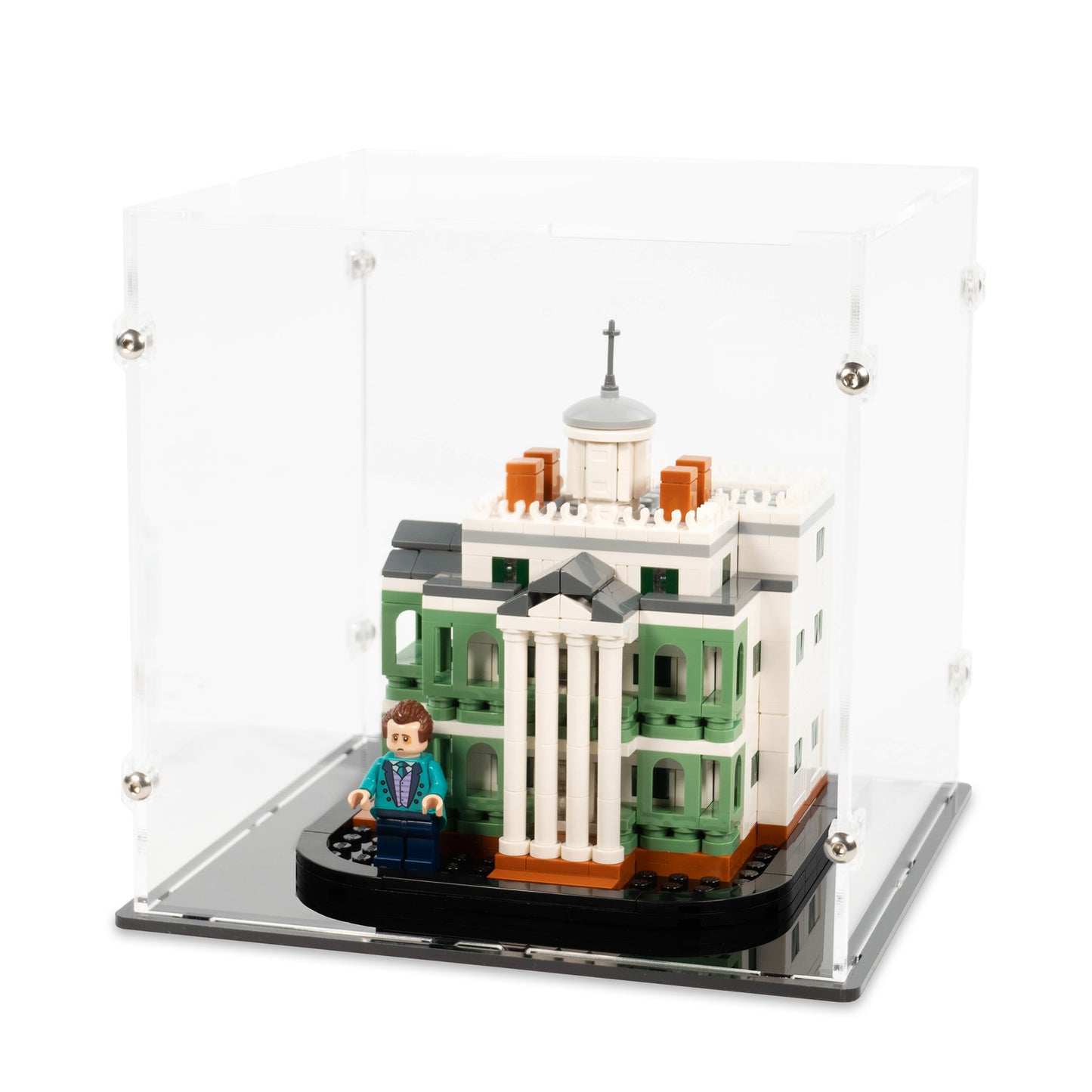 Angled top view of LEGO 40521 Mini Disney The Haunted Mansion Display Case.