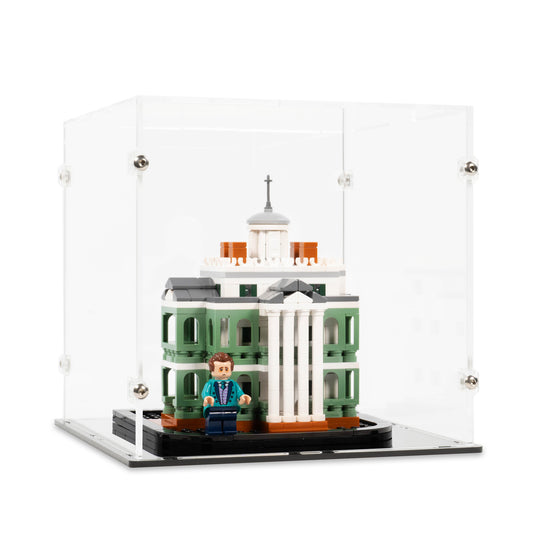 Angled view of LEGO 40521 Mini Disney The Haunted Mansion Display Case.
