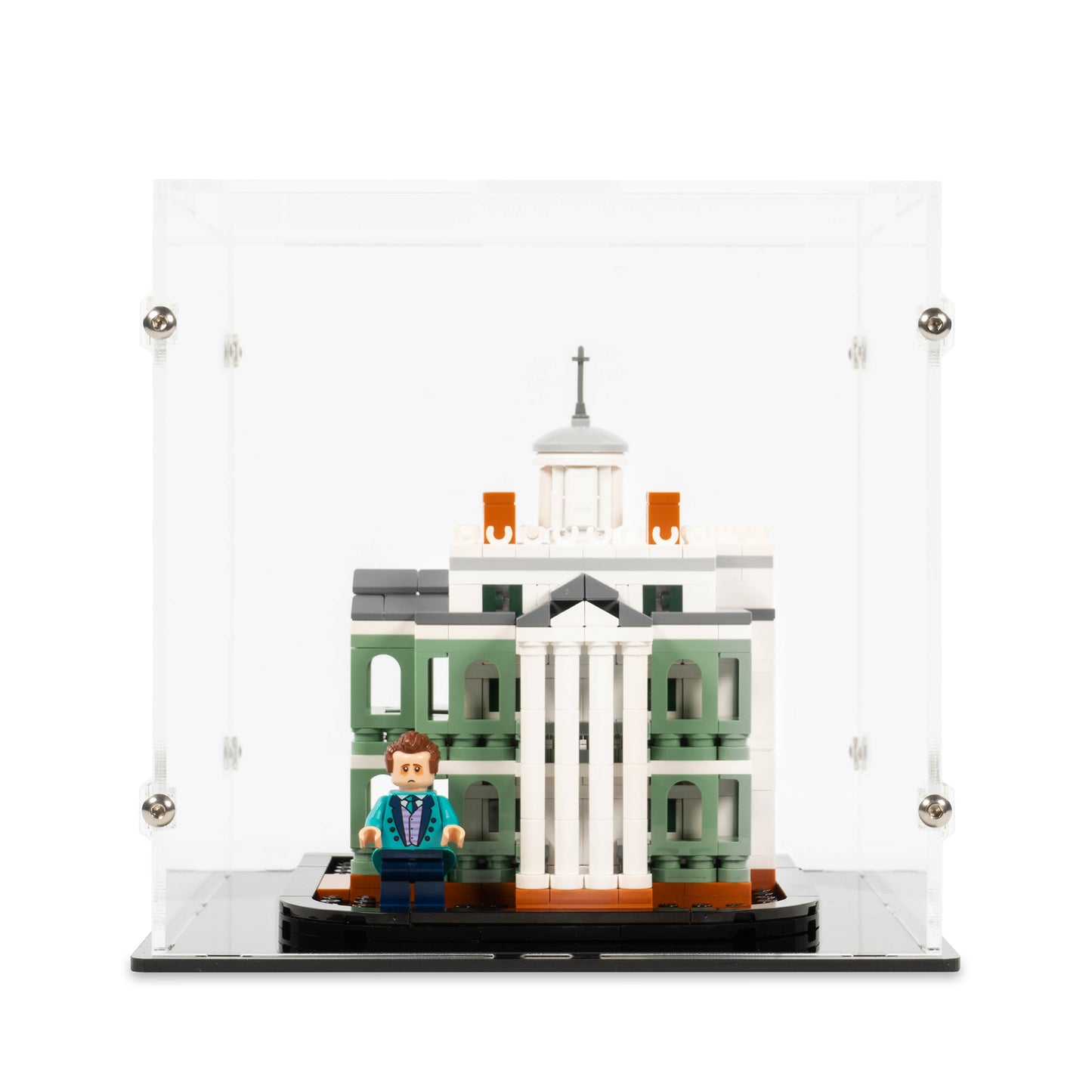 Front view of LEGO 40521 Mini Disney The Haunted Mansion Display Case.