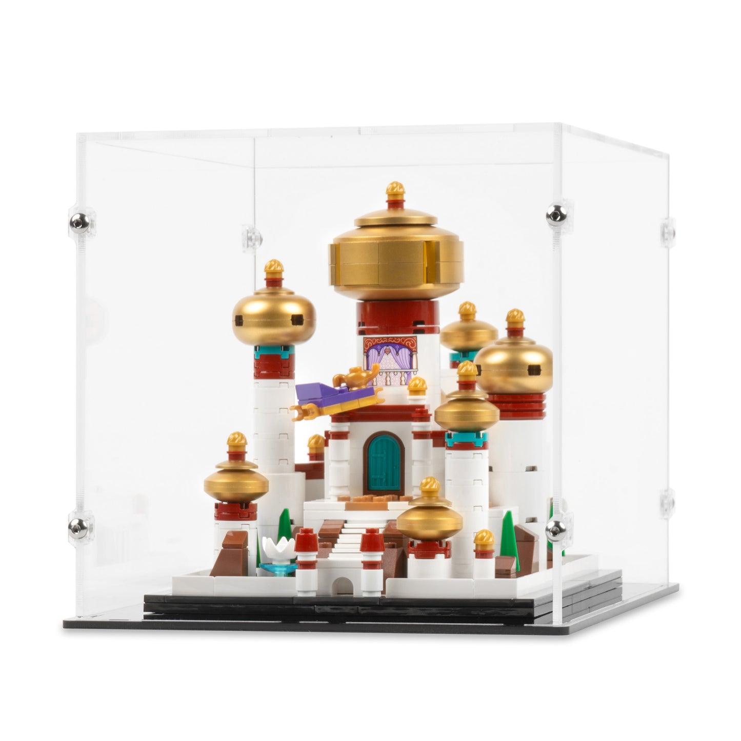 Angled view of LEGO 40613 Mini Disney Palace of Agrabah Display Case.