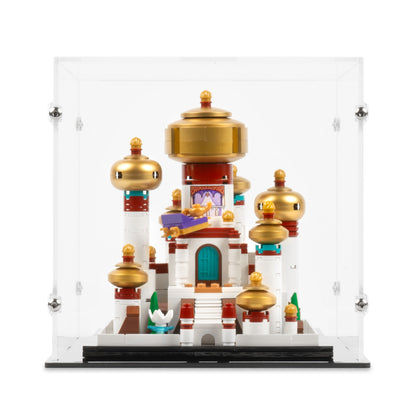 Front view of LEGO 40613 Mini Disney Palace of Agrabah Display Case.