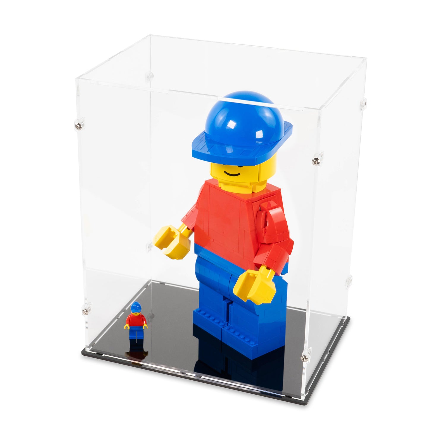 Angled top view of LEGO 40649 Up-Scaled LEGO Minifigure Display Case.
