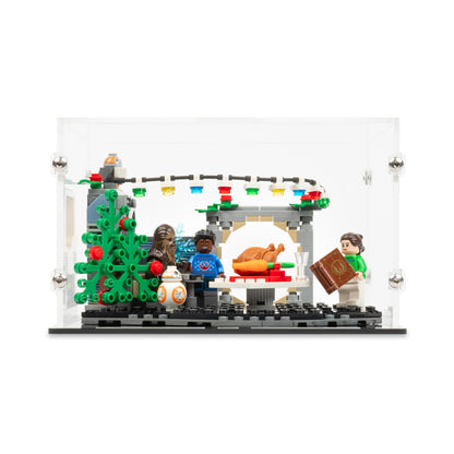 Front view of LEGO 40658 Millennium Falcon Holiday Diorama Display Case.
