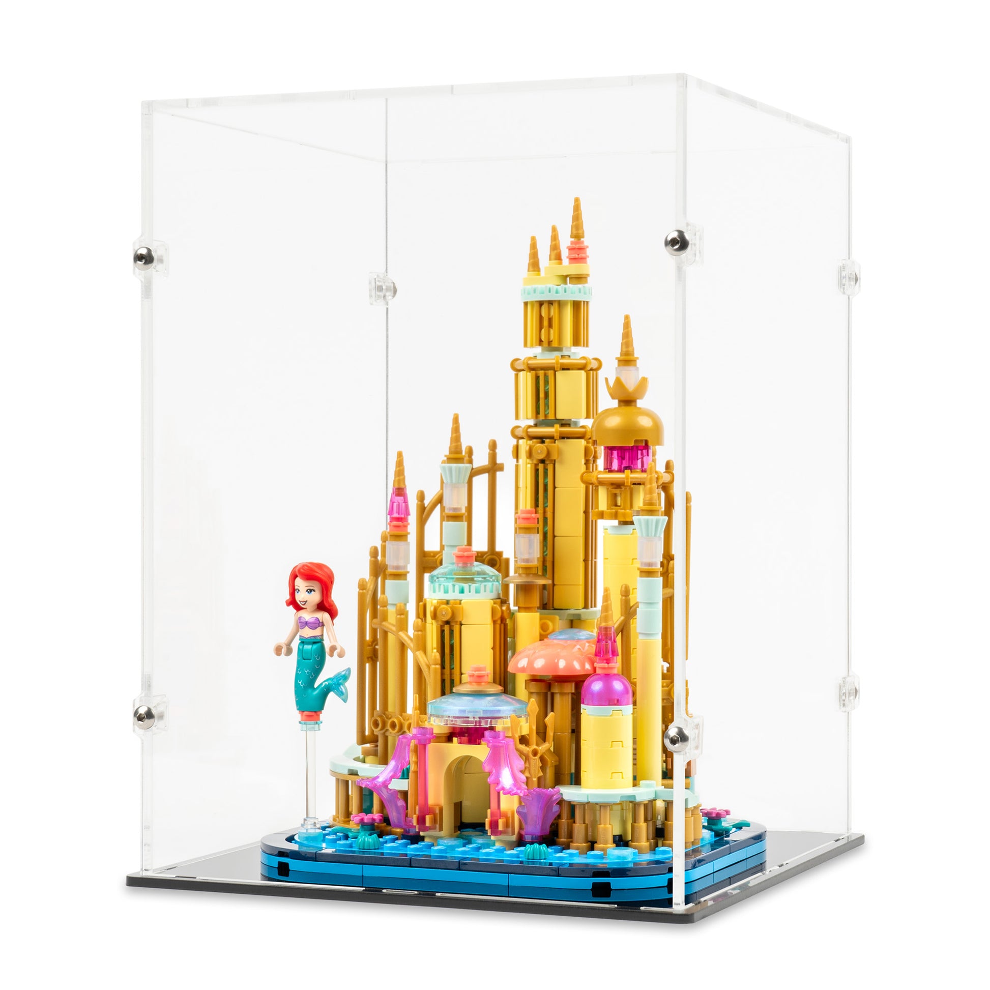 Angled view of LEGO 40708 Mini Disney Ariel's Castle Display Case.