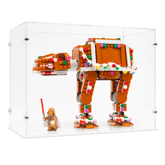 Angled view of LEGO 40806 Gingerbread AT-AT Walker Display Case.