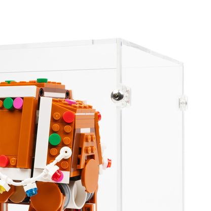 Fitting detail view of LEGO 40806 Gingerbread AT-AT Walker Display Case.