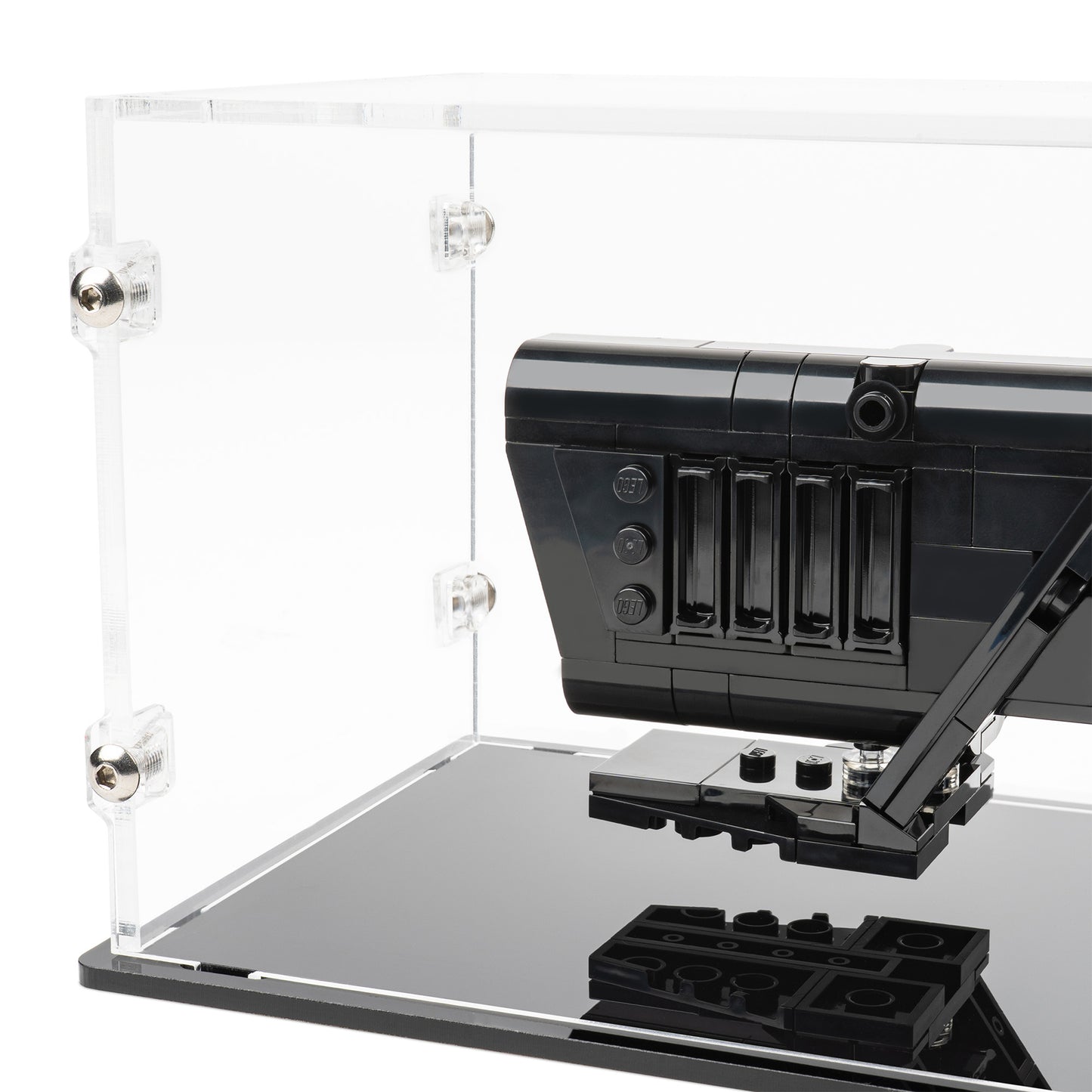 Left fitting detail view of LEGO 40917 The Darksaber Display Case.