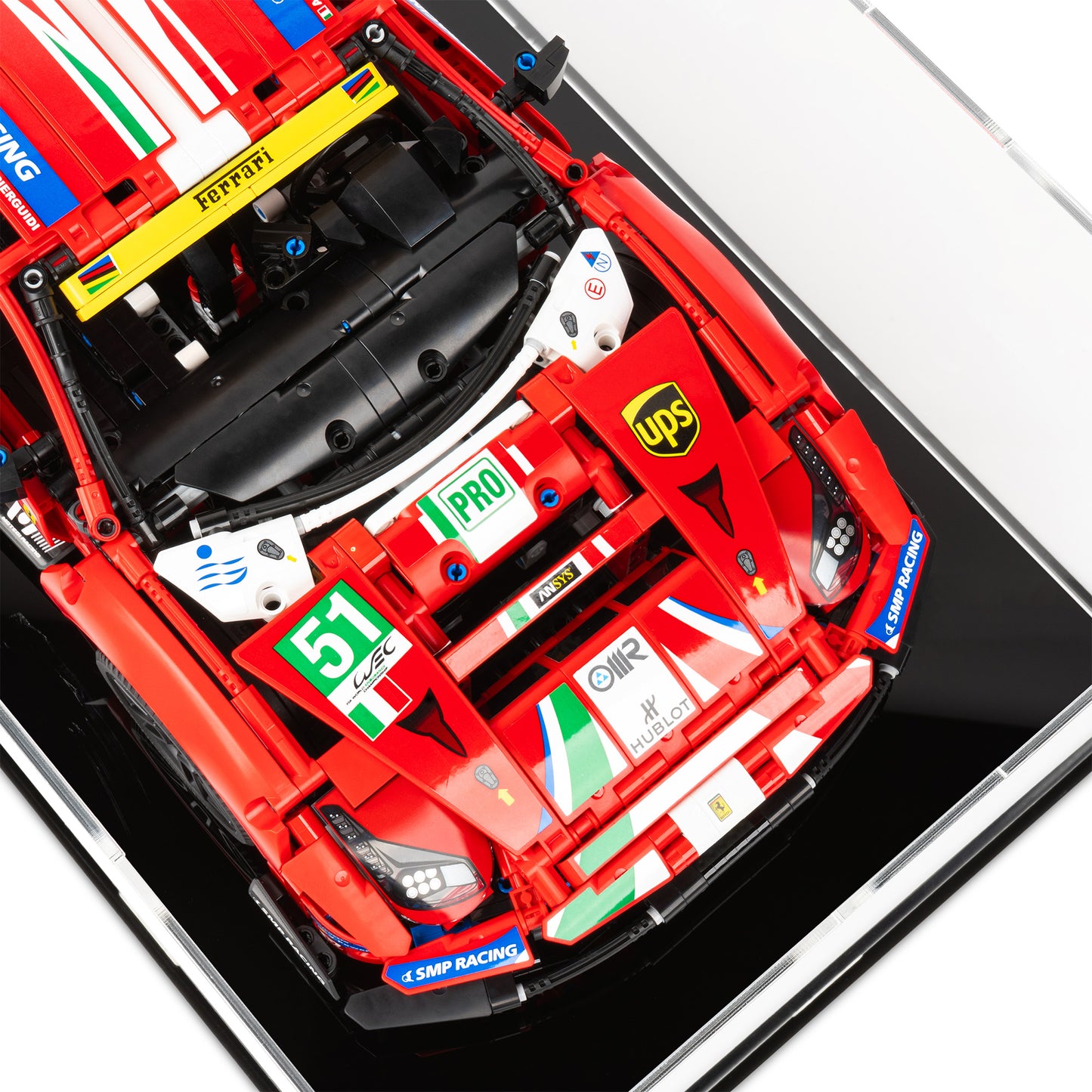 Car detail view of LEGO 42125 Ferrari 488 GTE “AF Corse #51” Display Case.