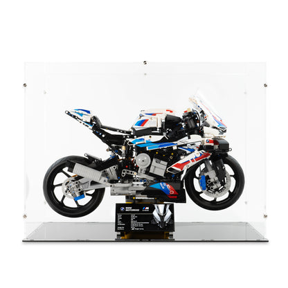Front view of LEGO 42130 BMW M 1000 RR Display Case.
