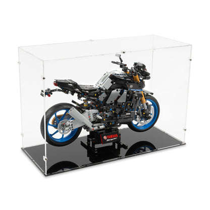 Angled top view of LEGO 42159 Yamaha MT-10 SP Display Case.