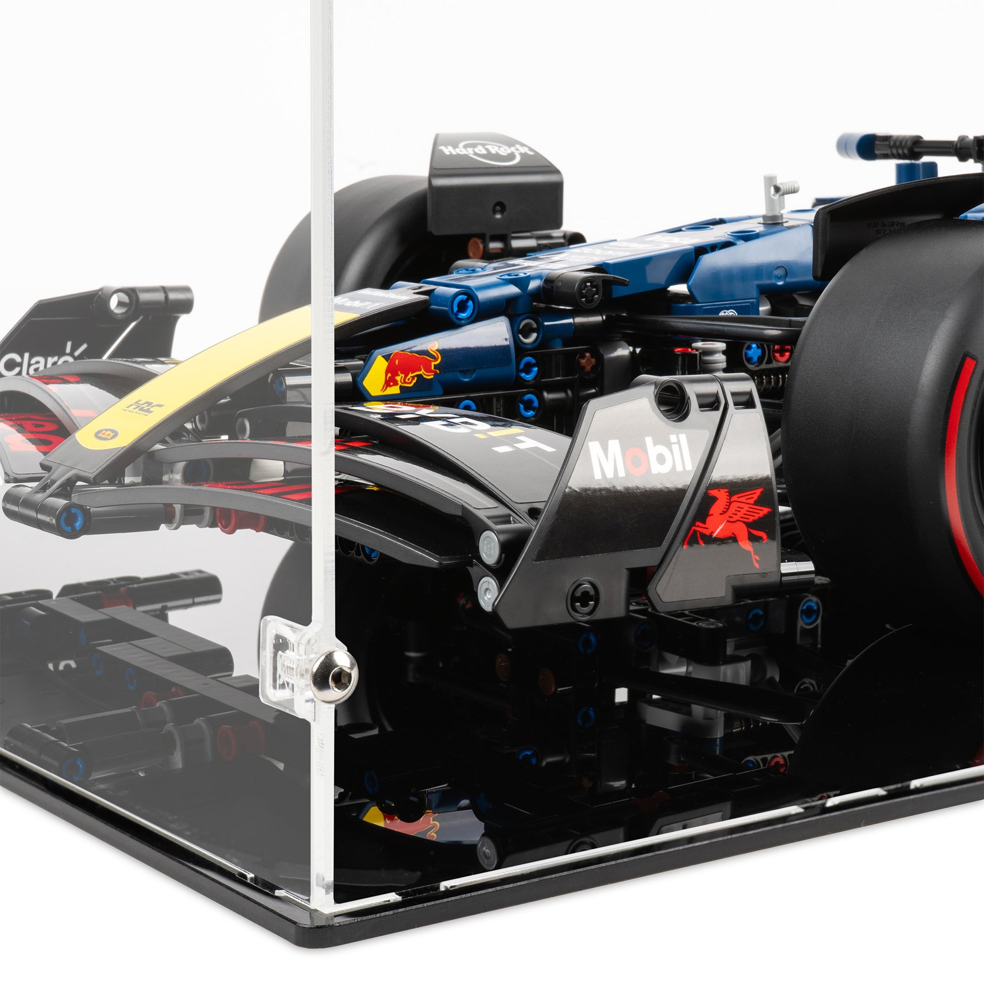 Fitting detail view of LEGO 42206 Oracle Red Bull Racing RB20 F1 Car Display Case.