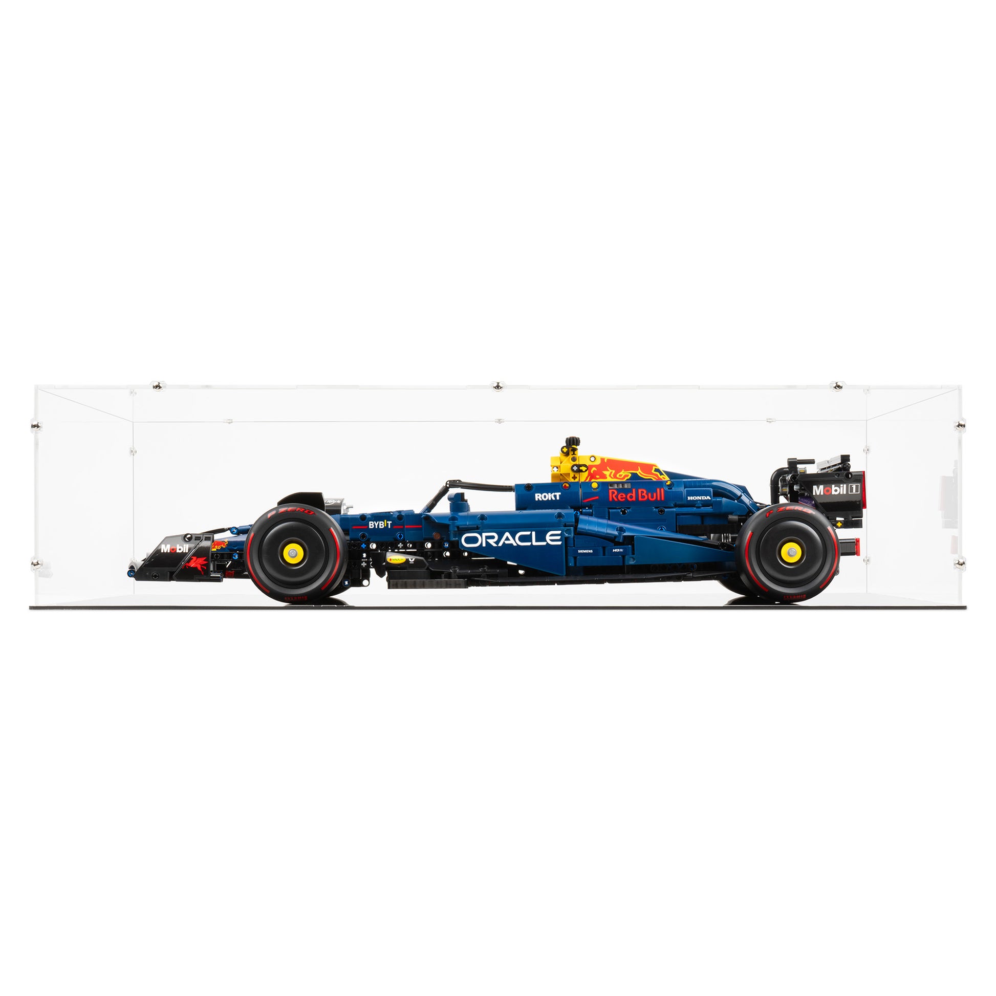 Front view of LEGO 42206 Oracle Red Bull Racing RB20 F1 Car Display Case.