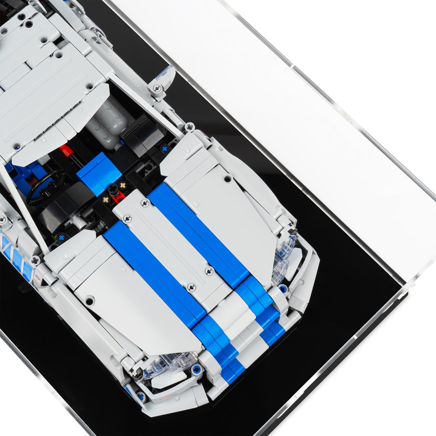 Car detail view of LEGO 42210 2 Fast 2 Furious Nissan Skyline GT-R R34 Car Display Case.