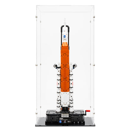 Front view of LEGO 42221 NASA Artemis Space Launch System Rocket Display Case.