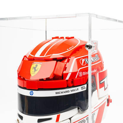 Fitting detail view of LEGO 43014 Scuderia Ferrari HP Charles Leclerc Helmet Display Case.