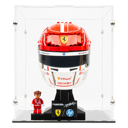 Front view of LEGO 43014 Scuderia Ferrari HP Charles Leclerc Helmet Display Case.