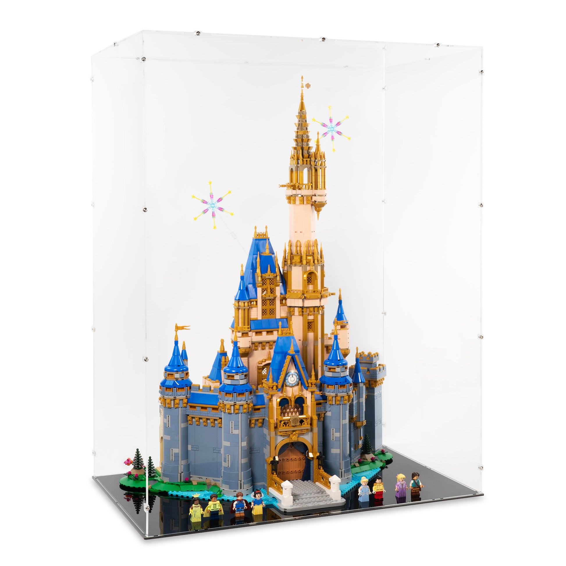 Angled view of LEGO 43222 Disney Castle Display Case.