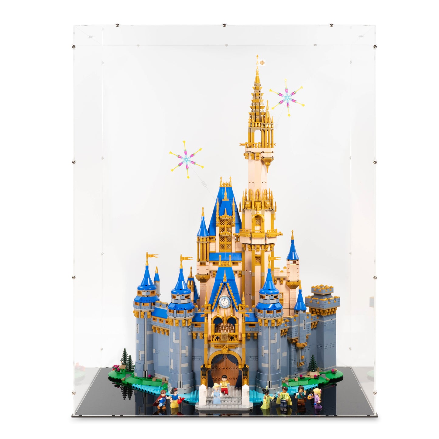 Front view of LEGO 43222 Disney Castle Display Case.
