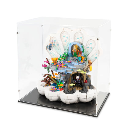 Angled top view of LEGO 43225 The Little Mermaid Royal Clamshell Display Case.