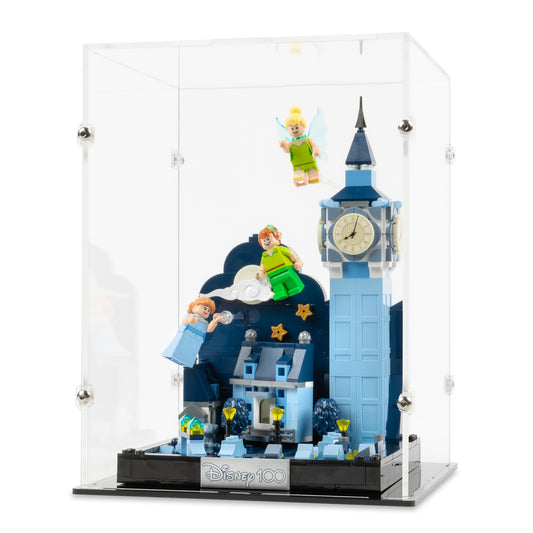 Angled view of LEGO 43232 Peter Pan and Wendy's Flight over London Display Case.