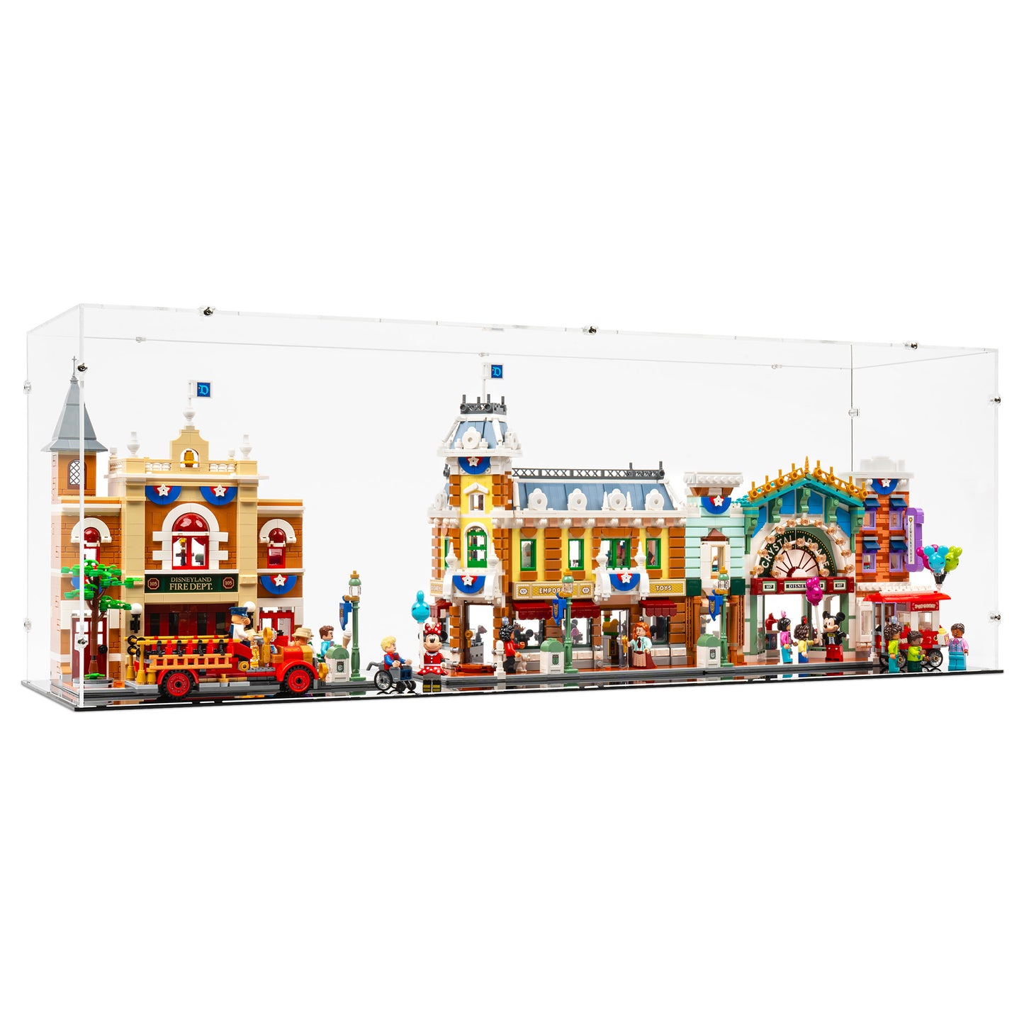 Angled view of LEGO 43302 Main Street, USA Display Case.