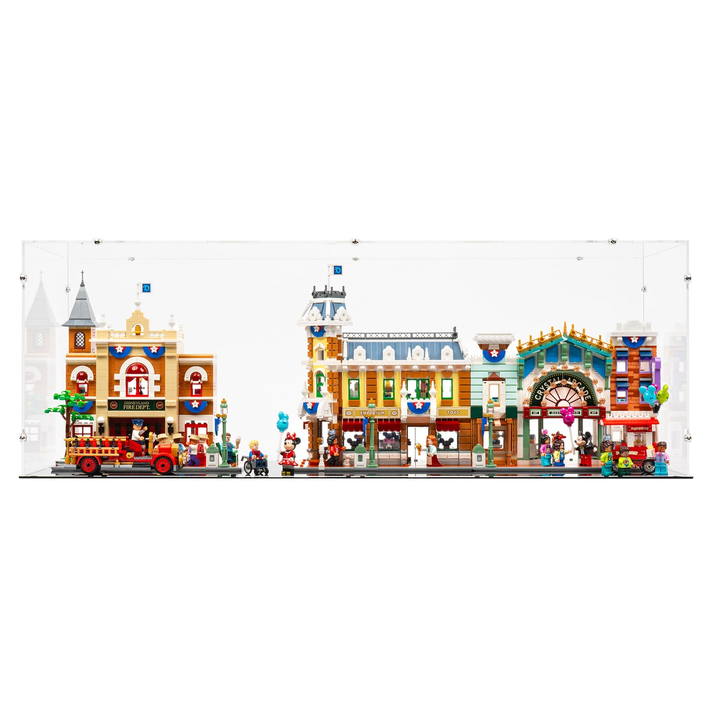 Front view of LEGO 43302 Main Street, USA Display Case.