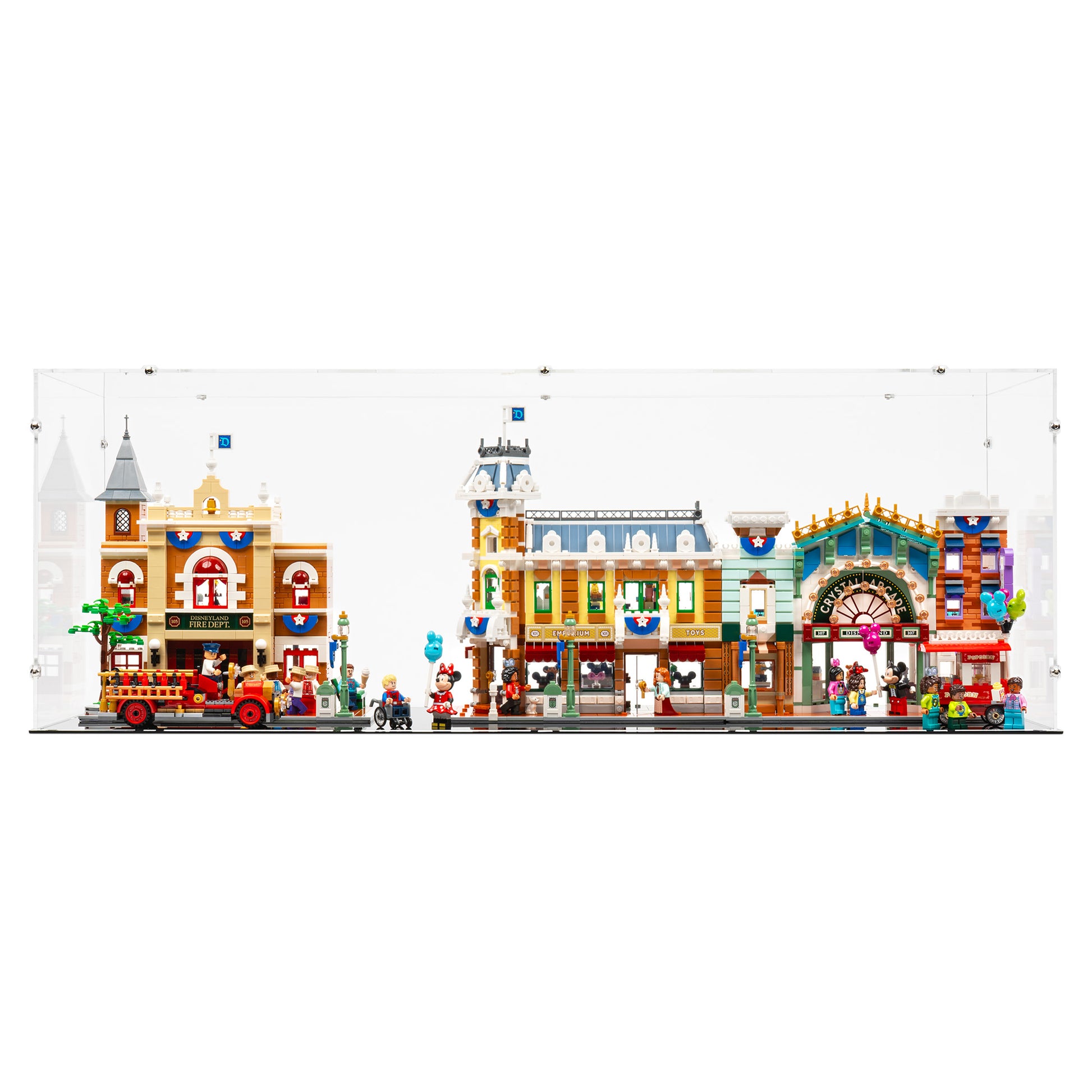 Front view of LEGO 43302 Main Street, USA Display Case.