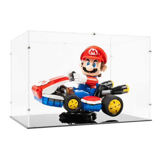 Angled view of LEGO 72037 Mario Kart – Mario and Standard Kart Display Case.