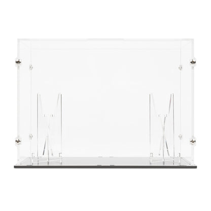 Front view of empty LEGO 72046 Game Boy Display Case and Stand.