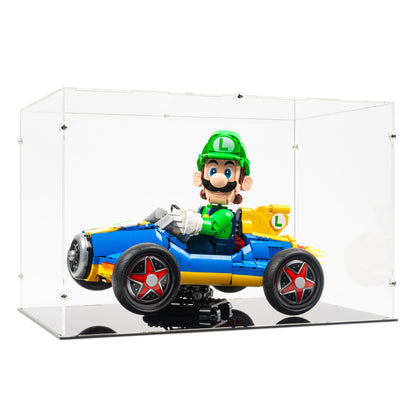 Angled view of LEGO 72050 Mario Kart – Luigi and Mach 8 Display Case.