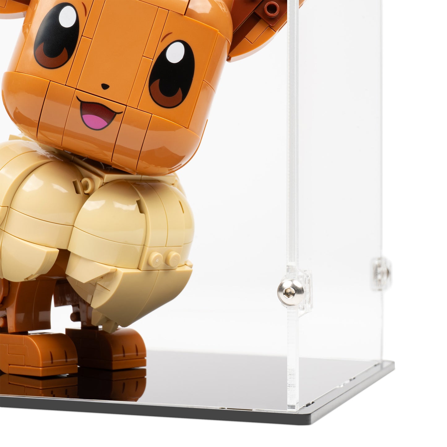 Right fitting detail view of LEGO 72151 Eevee Display Case.