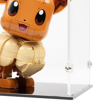 Right fitting detail view of LEGO 72151 Eevee Display Case.