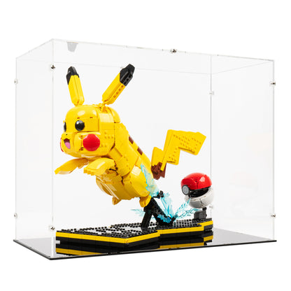 Angled view of LEGO 72152 Pikachu and Poké Ball Display Case.