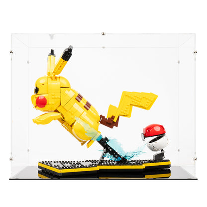 Front view of LEGO 72152 Pikachu and Poké Ball Display Case.