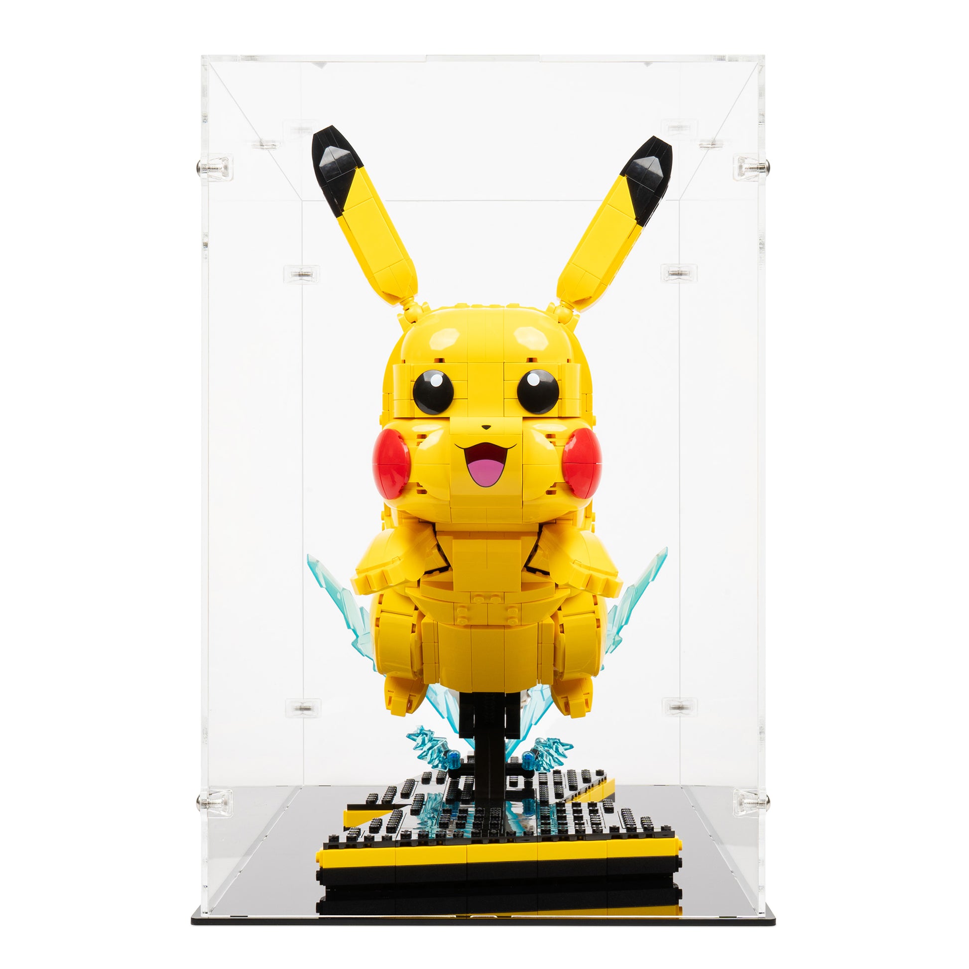 Side view of LEGO 72152 Pikachu and Poké Ball Display Case.