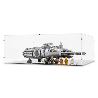 Angled view of LEGO 75257/75105/7965 Millennium Falcon Display Case.
