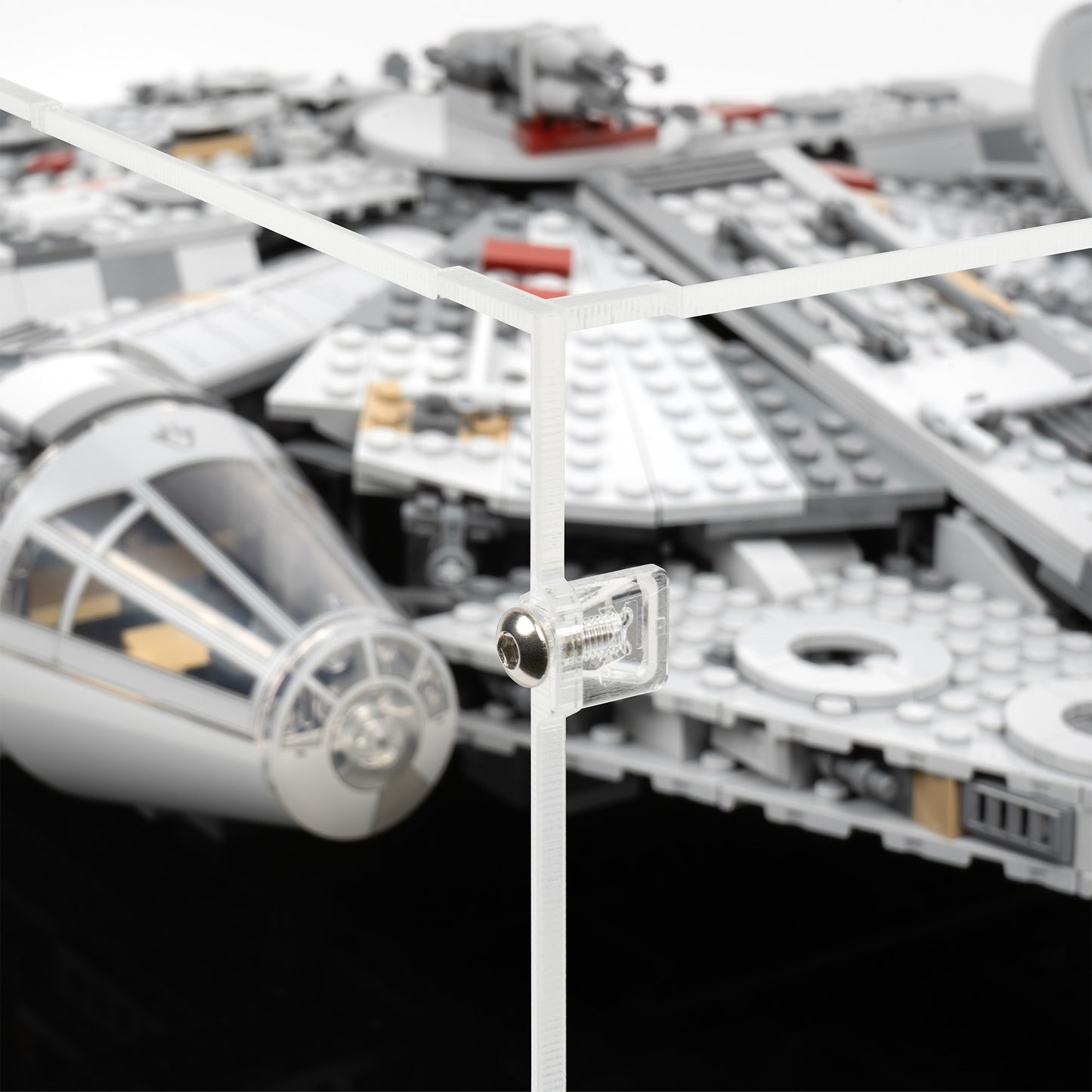 Fitting detail view of LEGO 75257/75105/7965 Millennium Falcon Display Case.
